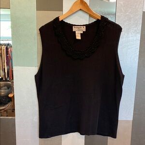 Joseph A Black Knit Sleeveless Top with Crochet Neckline